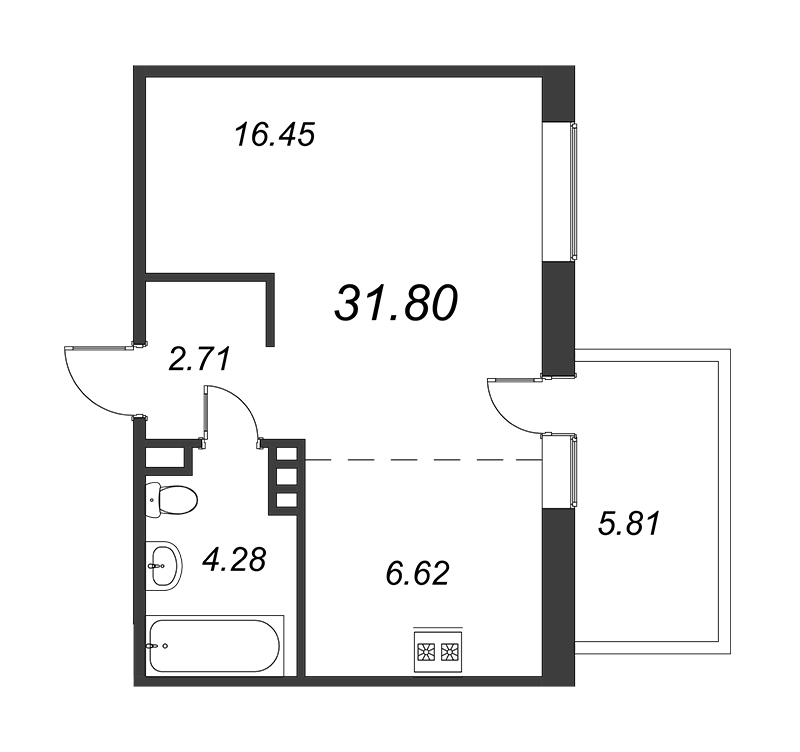 1-комнатная квартира, 35.87 м² в ЖК "Jaanila Country" - планировка, фото №1