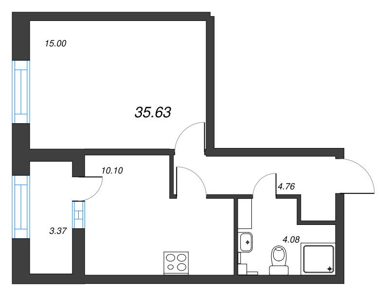 1-комнатная квартира, 35.63 м² в ЖК "БелАрт" - планировка, фото №1