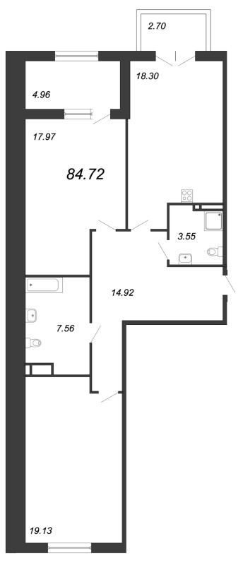 2-комнатная квартира, 85.5 м² - планировка, фото №1