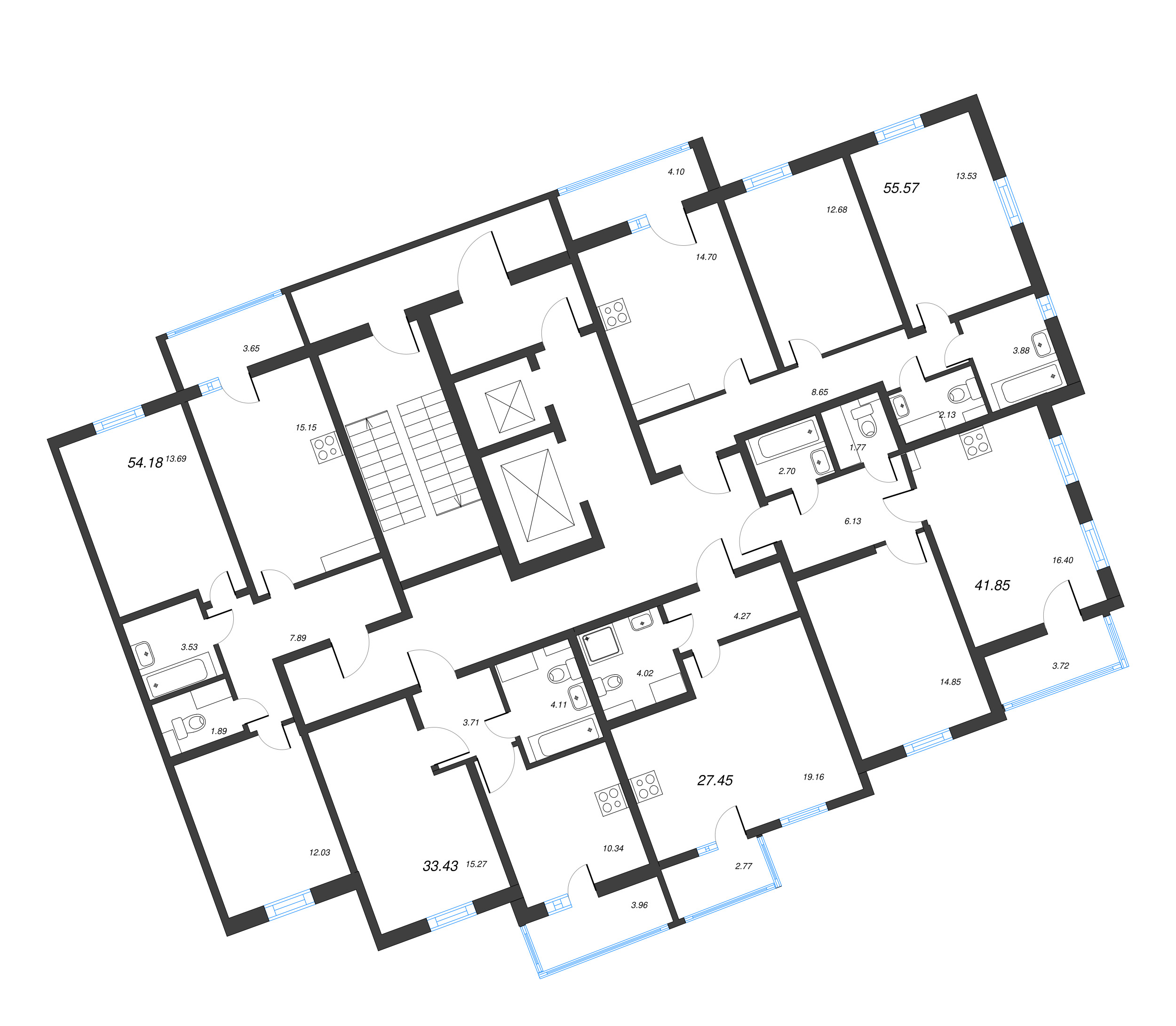 1-комнатная квартира, 33.43 м² в ЖК "ПАТИО. Уютный квартал" - планировка этажа