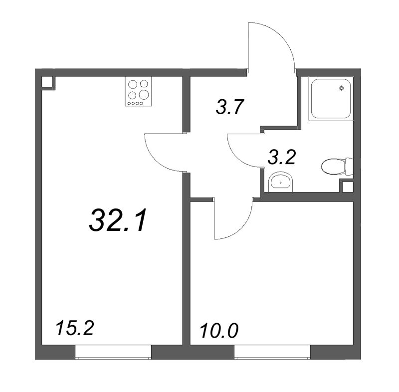 2-комнатная (Евро) квартира, 32.1 м² в ЖК "ЛСР. Ржевский парк" - планировка, фото №1