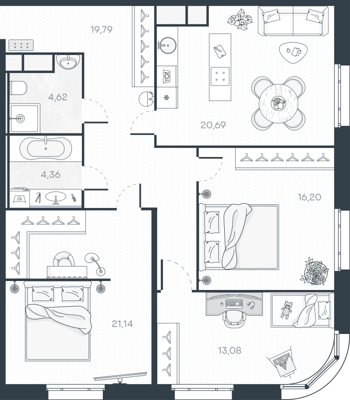 4-комнатная (Евро) квартира, 99.88 м² в ЖК "MONODOM-ART" - планировка, фото №1