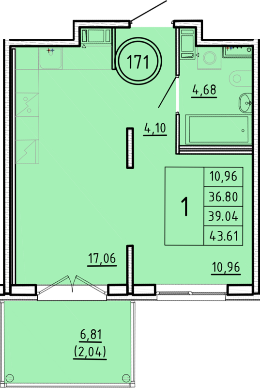 2-комнатная (Евро) квартира, 36.8 м² в ЖК "Образцовый квартал 16" - планировка, фото №1