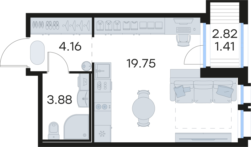 Квартира-студия, 29.2 м² в ЖК "GloraX Парголово" - планировка, фото №1