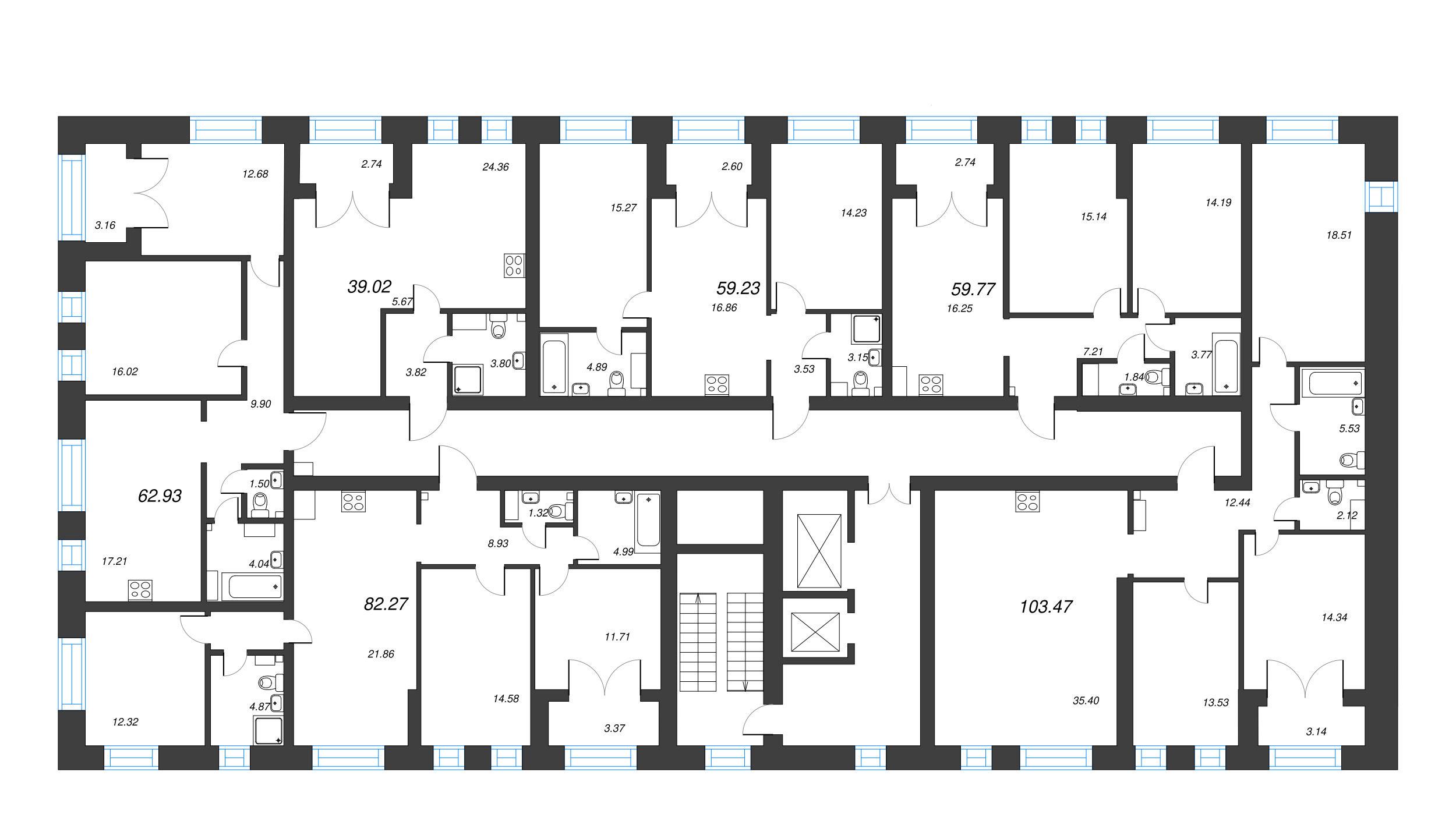 3-комнатная квартира, 103.47 м² - планировка этажа