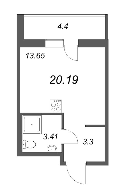 Квартира-студия, 20.19 м² - планировка, фото №1