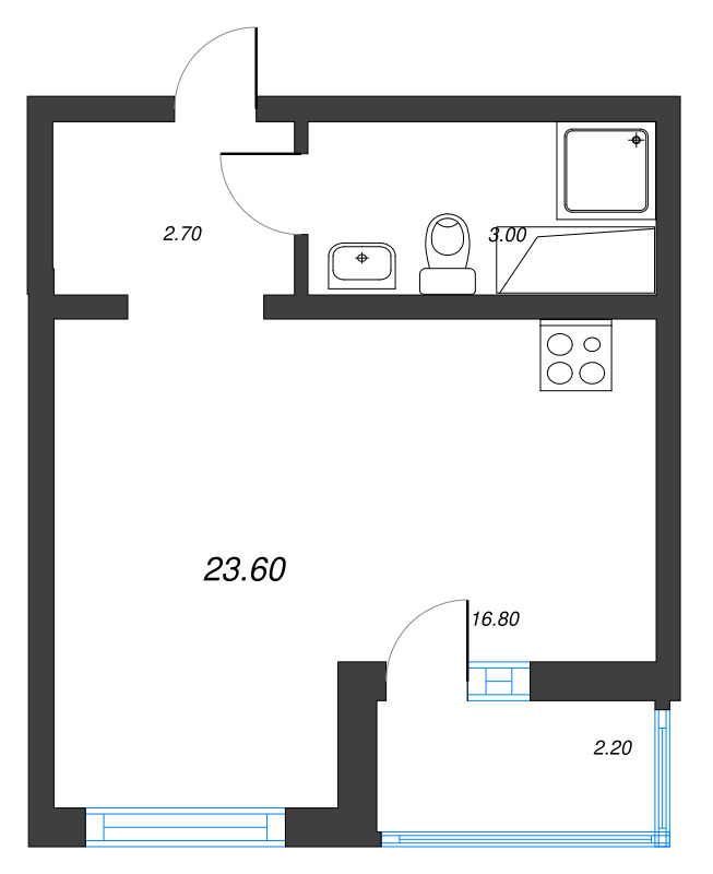Квартира-студия, 23.6 м² в ЖК "Цветной город" - планировка, фото №1