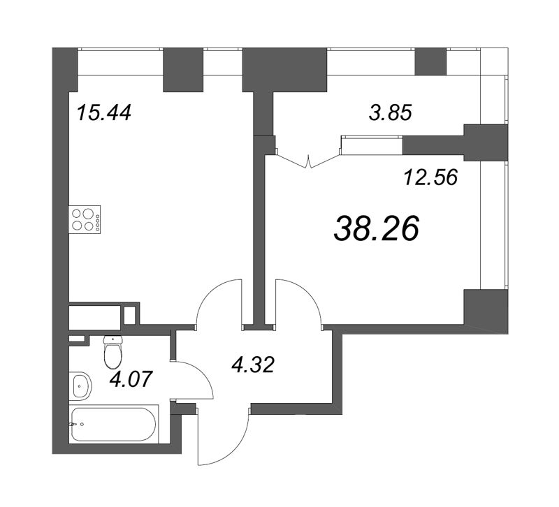 2-комнатная (Евро) квартира, 38.26 м² в ЖК "Морская набережная. SeaView" - планировка, фото №1