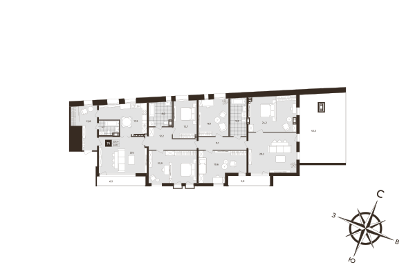 7 ккв (Евро), 221.4 м² в ЖК "Дом на Бронницкой" - планировка, фото №1