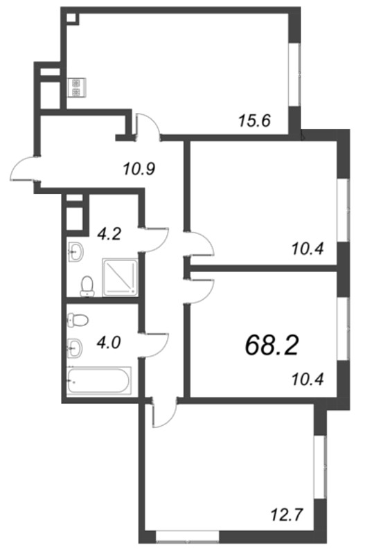 4-комнатная (Евро) квартира, 68.2 м² в ЖК "Парусная 1" - планировка, фото №1