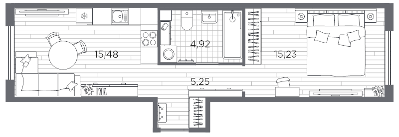 2-комнатная (Евро) квартира, 40.88 м² в ЖК "PLUS Пулковский" - планировка, фото №1