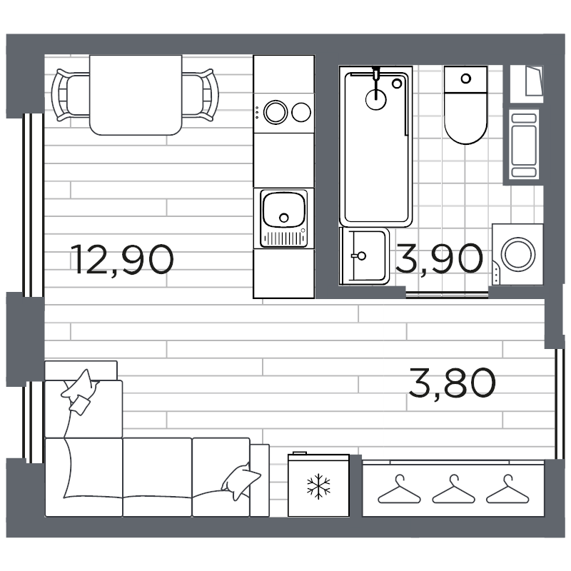 Квартира-студия, 21.6 м² в ЖК "Плюс Пулковский" - планировка, фото №1