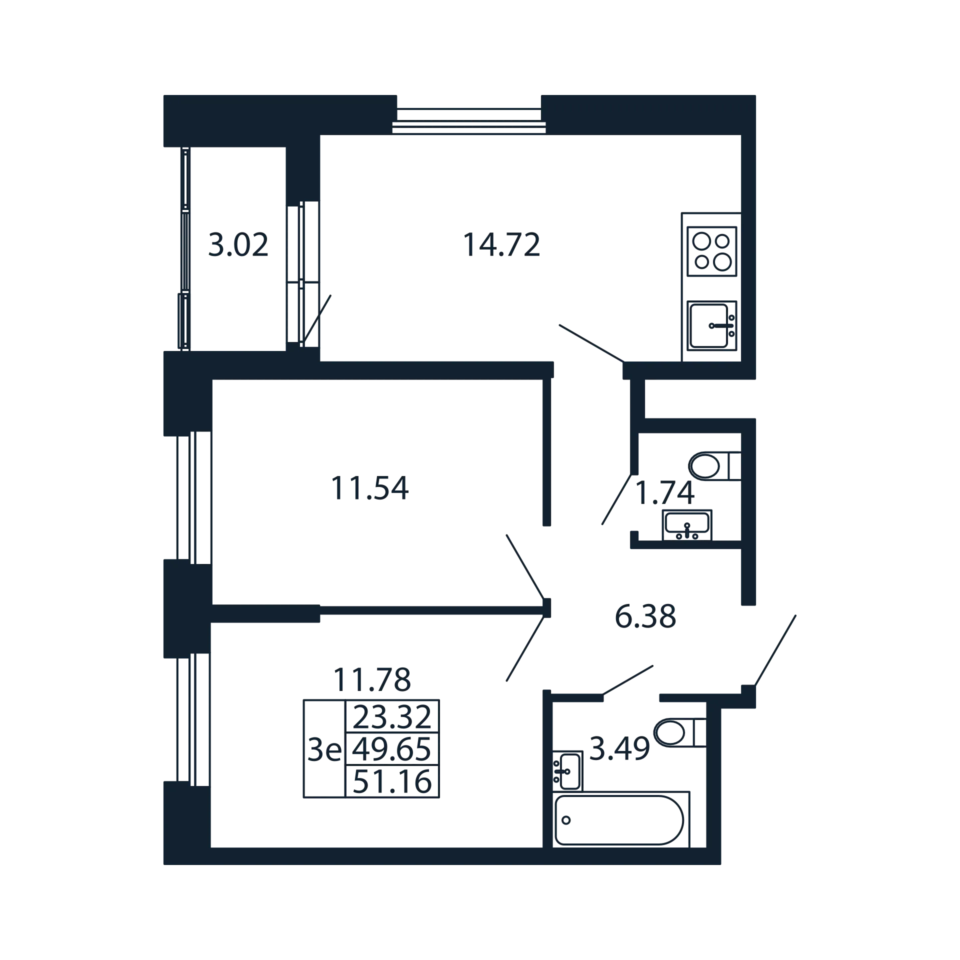 2-комнатная квартира, 49.65 м² в ЖК "Полис Новоселье" - планировка, фото №1