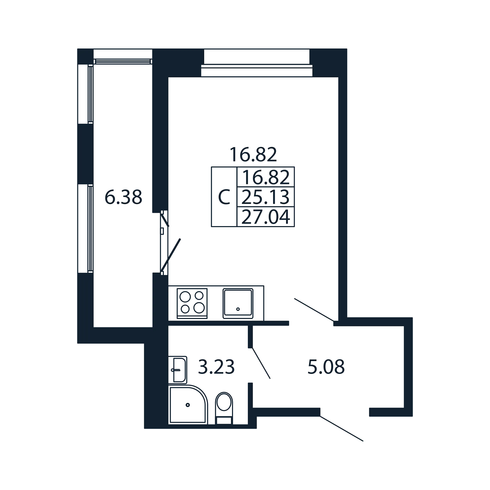 Квартира-студия, 22.6 м² - планировка, фото №1