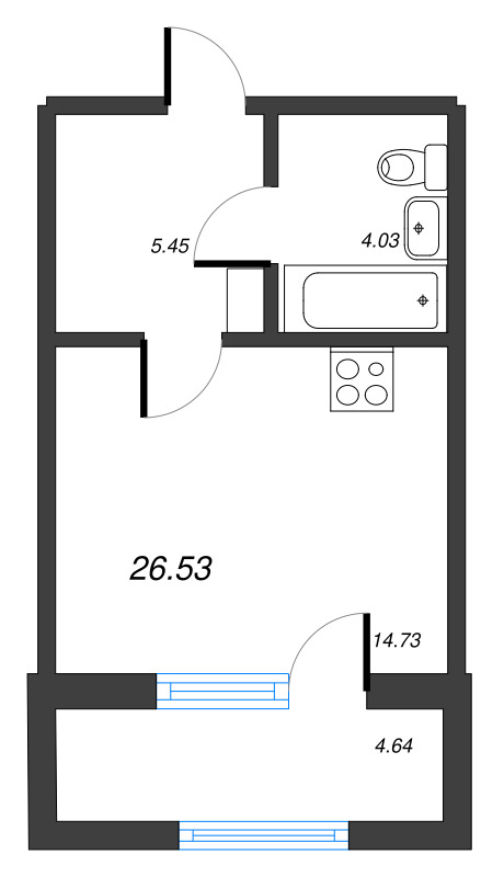 Квартира-студия, 26.53 м² - планировка, фото №1