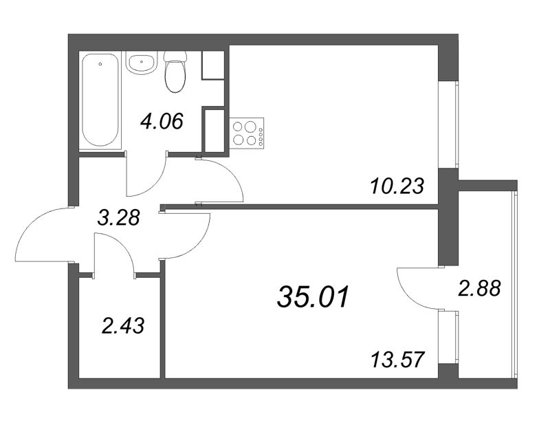 1-комнатная квартира, 35.01 м² в ЖК "Кинопарк" - планировка, фото №1