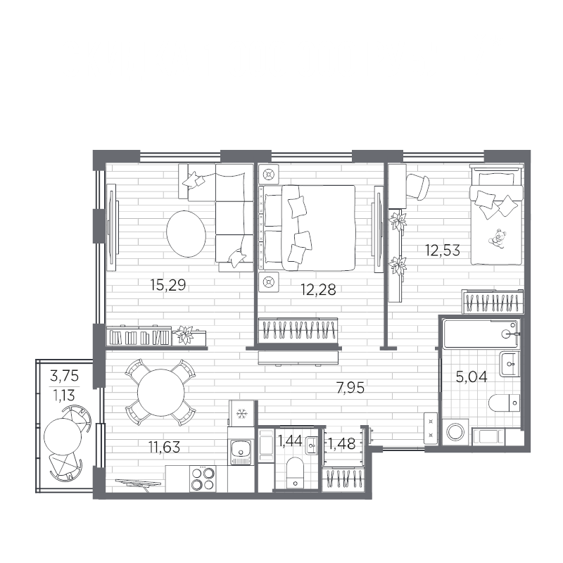 3-комнатная квартира, 67.27 м² - планировка, фото №1