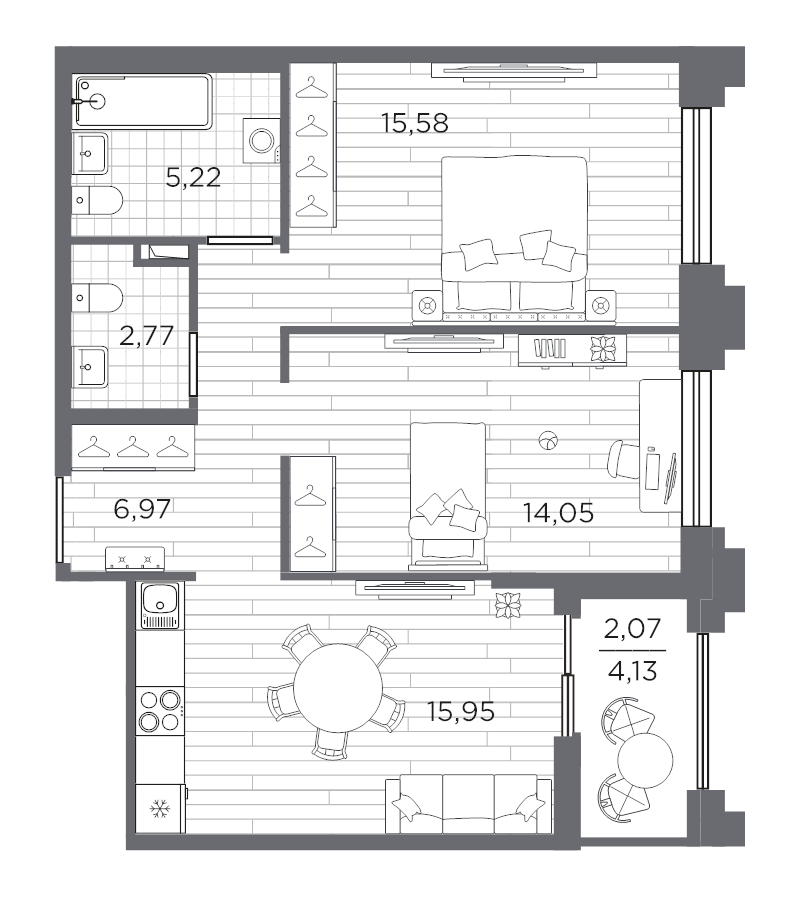 3-комнатная (Евро) квартира, 62.61 м² в ЖК "Ассамблея" - планировка, фото №1