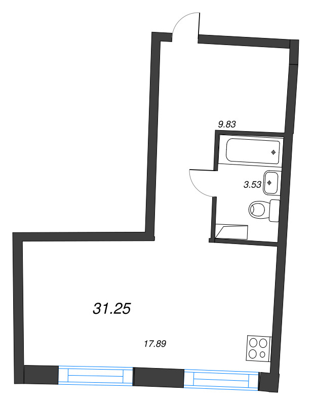 Квартира-студия, 31.25 м² в ЖК "Аквилон Riva" - планировка, фото №1