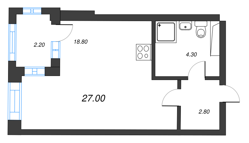 Квартира-студия, 26.9 м² в ЖК "Тайм Сквер" - планировка, фото №1