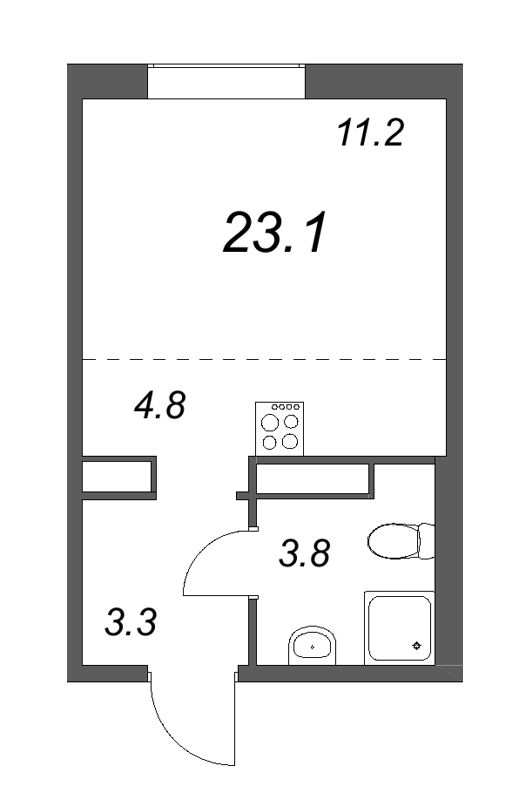 Квартира-студия, 23.1 м² - планировка, фото №1