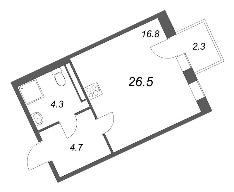 Квартира-студия, 26.5 м² в ЖК "Экография" - планировка, фото №1