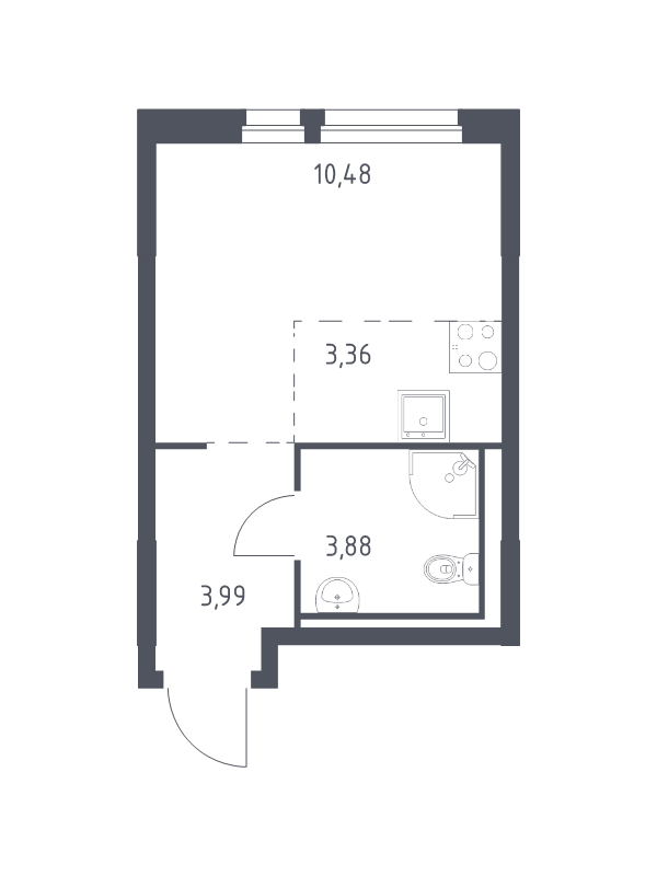 Квартира-студия, 21.71 м² - планировка, фото №1