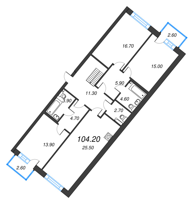 4-комнатная (Евро) квартира, 104.2 м² в ЖК "Цвет Зеленогорска" - планировка, фото №2