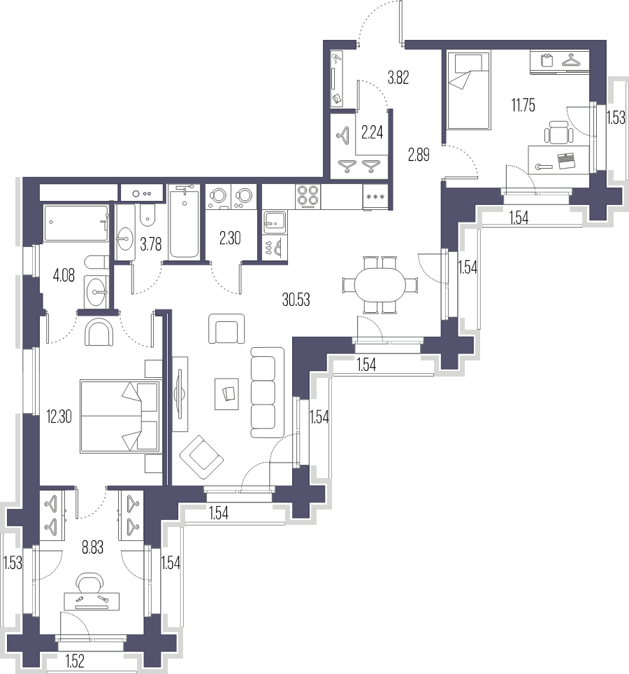 3-комнатная (Евро) квартира, 82.31 м² в ЖК "Большой Сампсониевский, 32" - планировка, фото №1