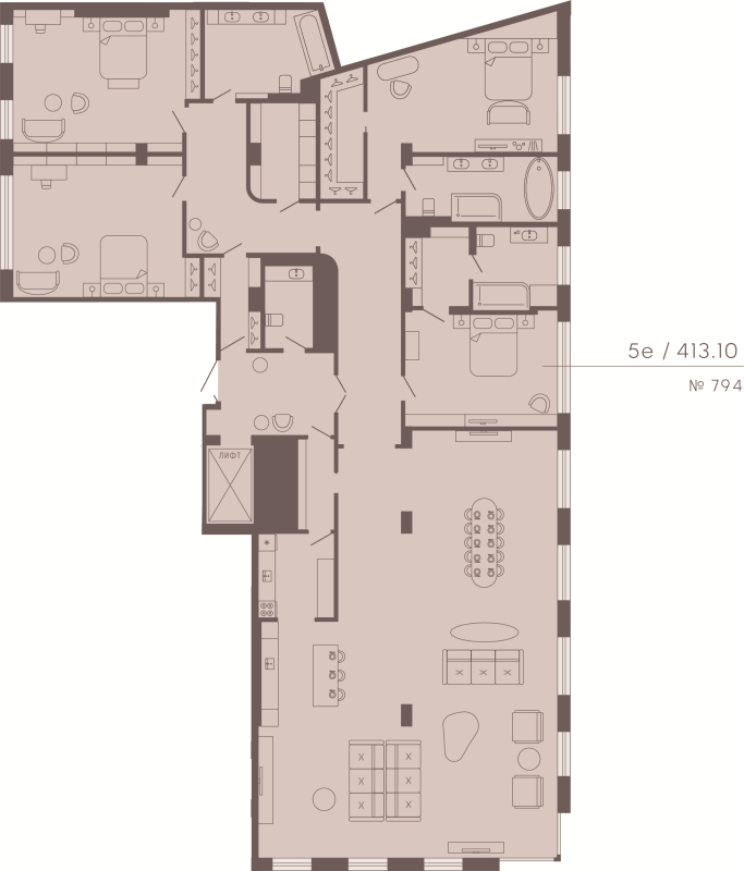 5-комнатная (Евро) квартира, 413.1 м² в ЖК "17/33 Петровский остров" - планировка, фото №1