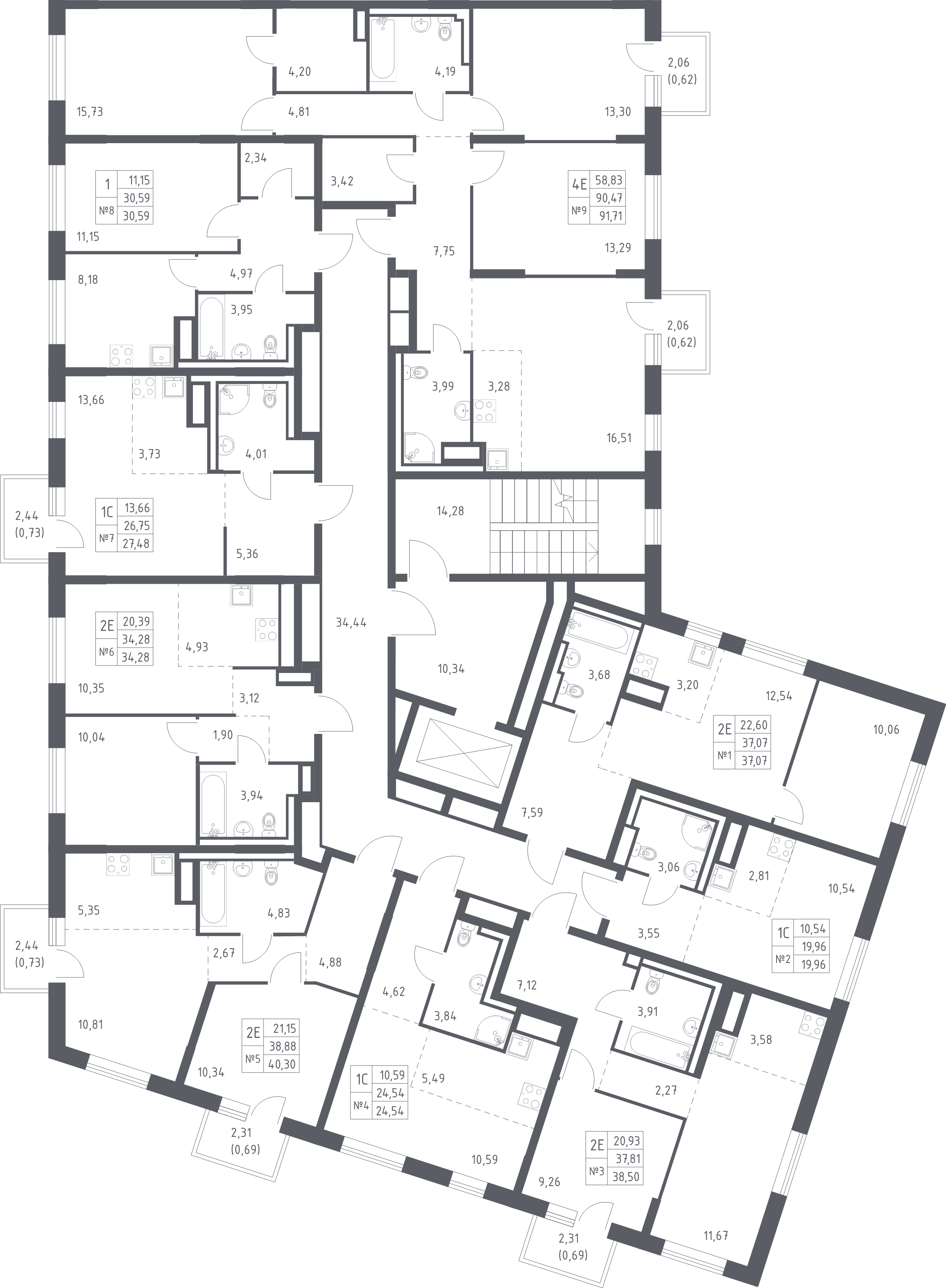 1-комнатная квартира, 30.59 м² в ЖК "Квартал Лаголово" - планировка этажа