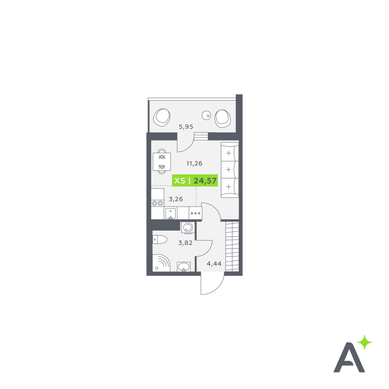 Квартира-студия, 24.5 м² в ЖК "Аквилон Verba" - планировка, фото №1