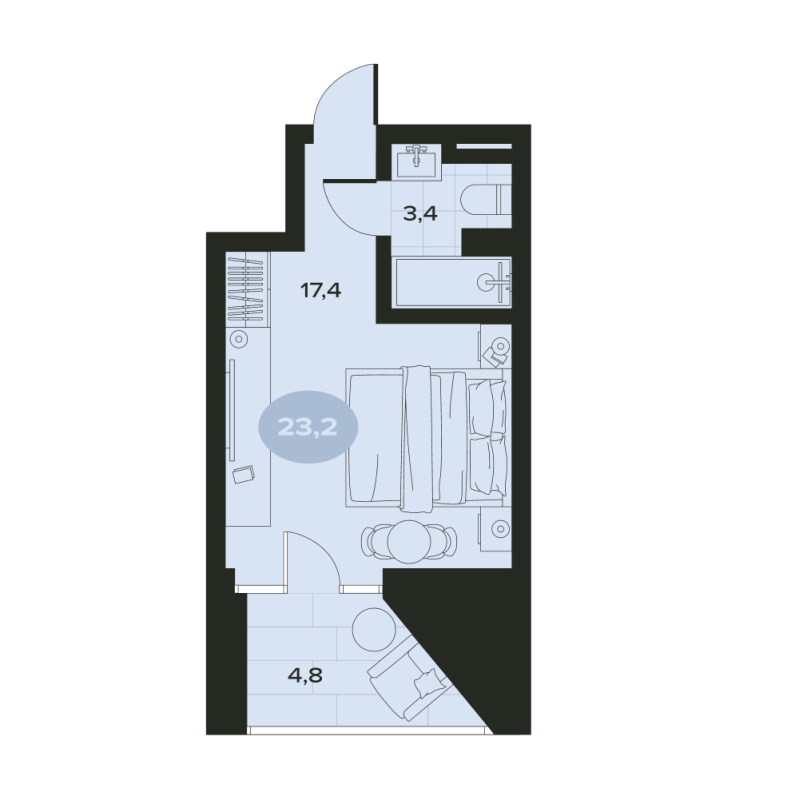 Квартира-студия, 25.6 м² в ЖК "Место в Смолячково" - планировка, фото №1