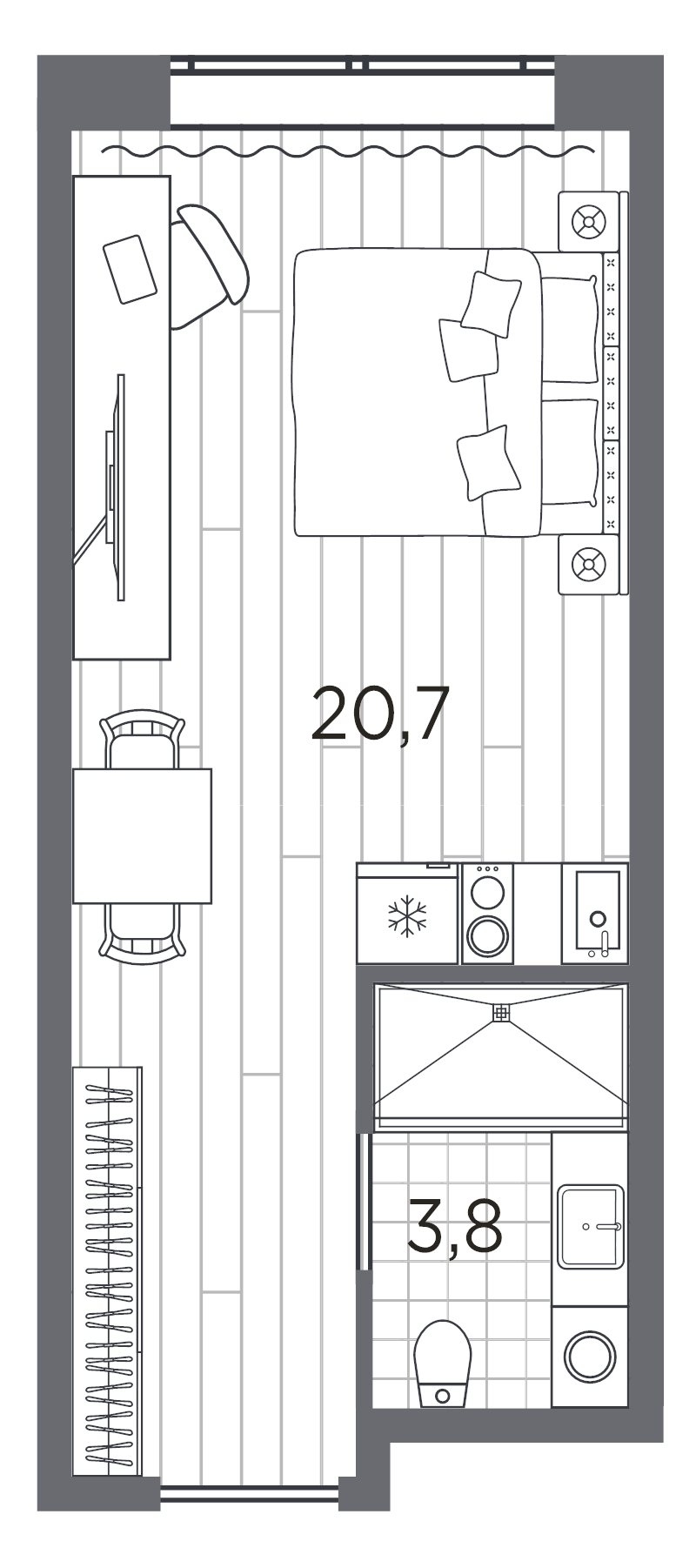 Квартира-студия, 24.5 м² в ЖК "Industrial Avenir" - планировка, фото №1