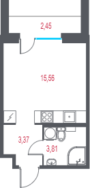 Квартира-студия, 23.48 м² - планировка, фото №1