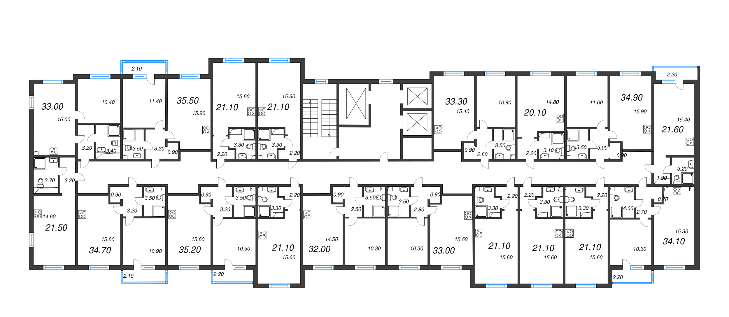 Квартира-студия, 21.1 м² в ЖК "Дыбенко Парк" - планировка этажа