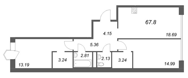 3-комнатная (Евро) квартира, 67.8 м² в ЖК "Avant" - планировка, фото №1