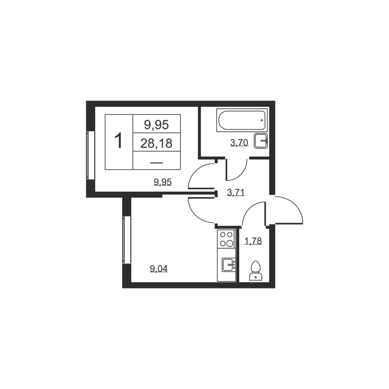 1-комнатная квартира, 28.18 м² в ЖК "Высота" - планировка, фото №1