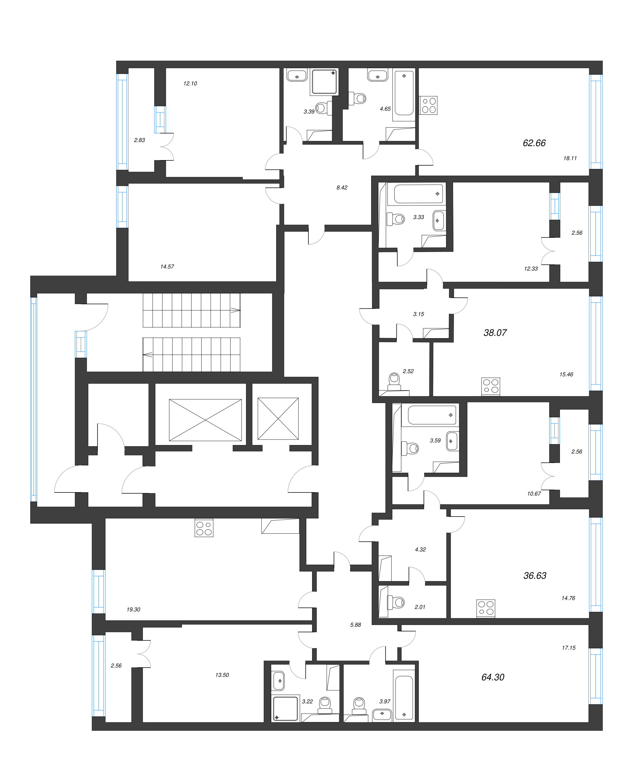 1-комнатная квартира, 36.63 м² в ЖК "Цивилизация на неве" - планировка этажа