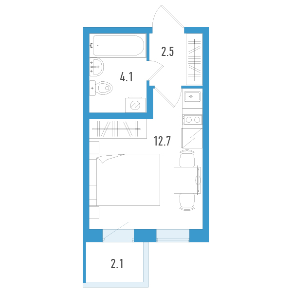 Квартира-студия, 19.9 м² - планировка, фото №1