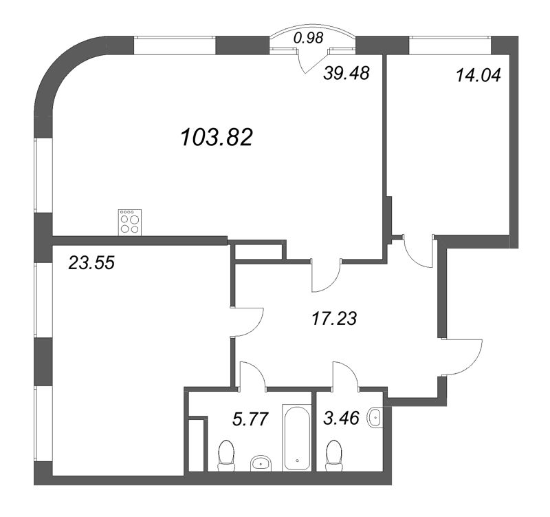 3-комнатная (Евро) квартира, 103.82 м² в ЖК "MONODOM-ART" - планировка, фото №1