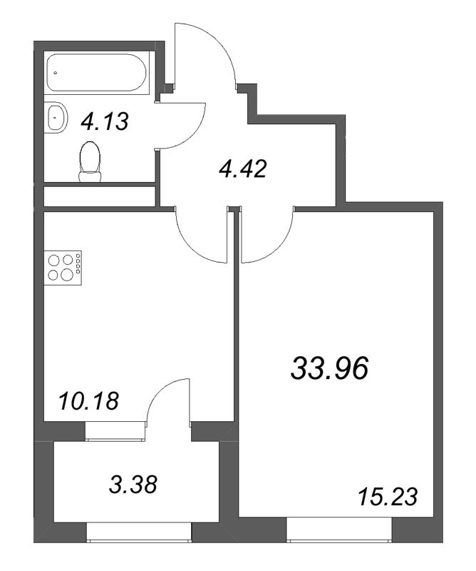 1-комнатная квартира, 33.96 м² в ЖК "Дубровский" - планировка, фото №1