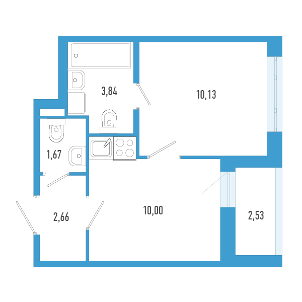1-комнатная квартира, 29.57 м² в ЖК "AEROCITY" - планировка, фото №1