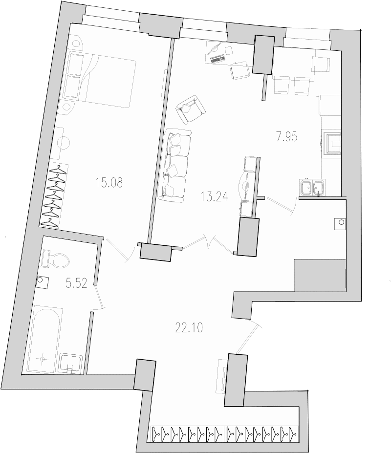 2-комнатная квартира, 63.6 м² в ЖК "Шекспир" - планировка, фото №1