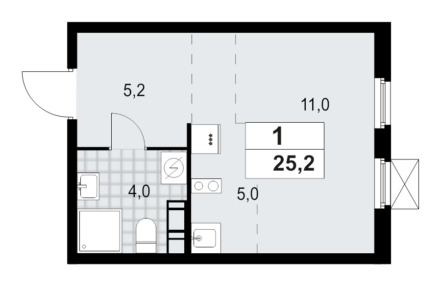 Квартира-студия, 25.2 м² - планировка, фото №1
