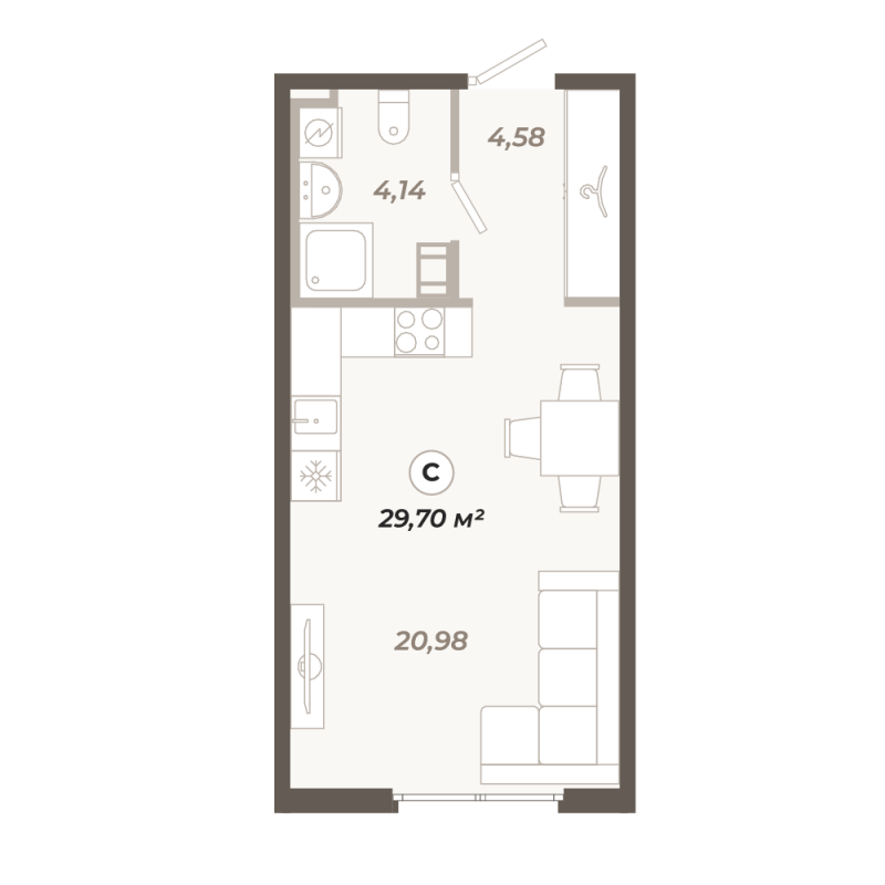Квартира-студия, 29.7 м² в ЖК "Знатный" - планировка, фото №1