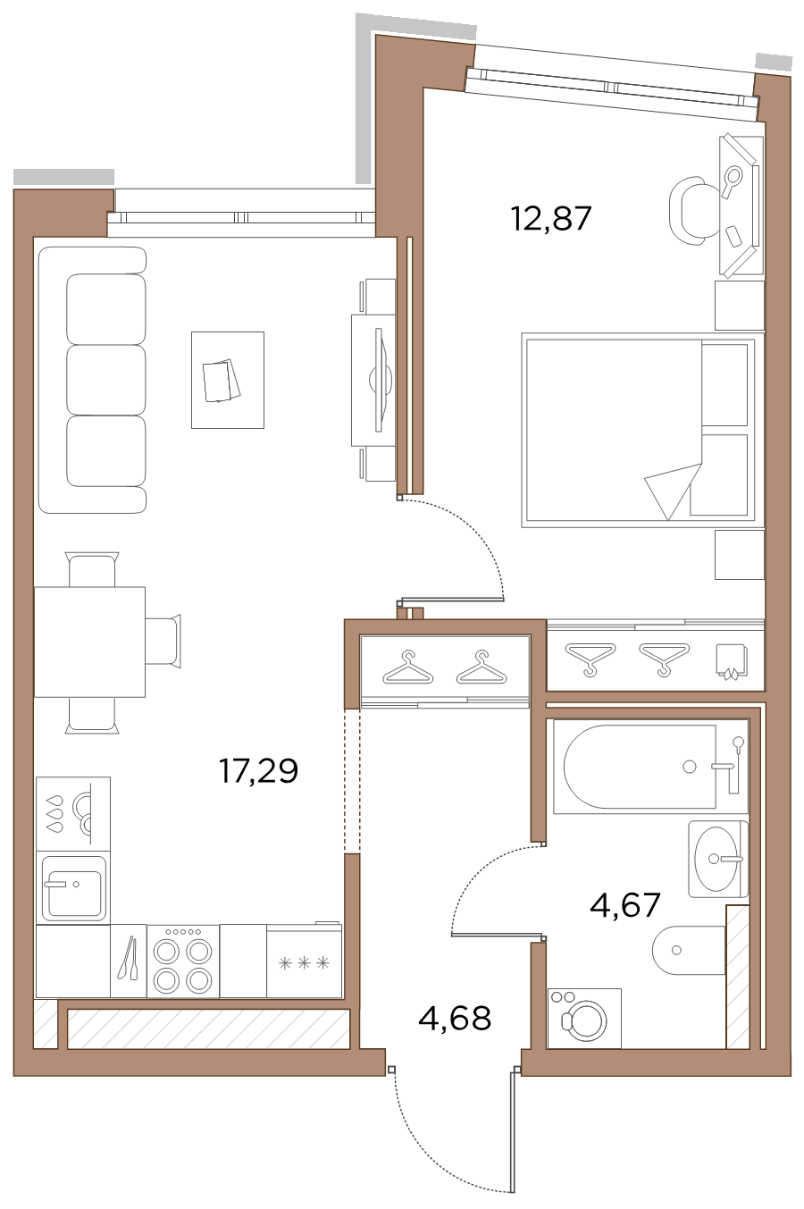 2-комнатная (Евро) квартира, 39.51 м² в ЖК "Лисичанская, 22" - планировка, фото №1