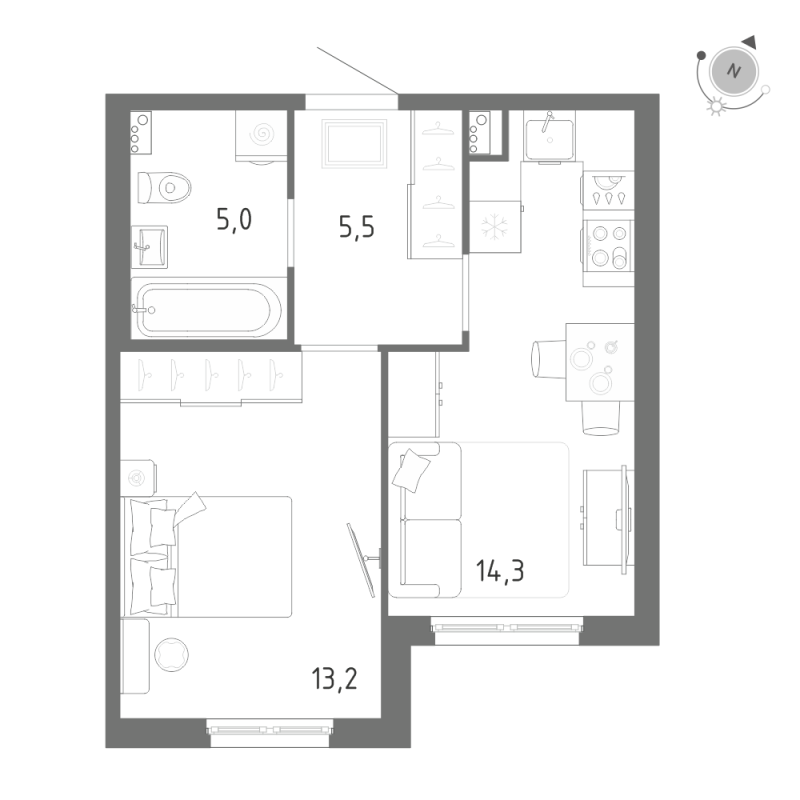 1-комнатная квартира, 38 м² в ЖК "Клюква.Парк" - планировка, фото №1