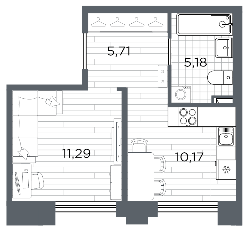 1-комнатная квартира, 32.35 м² в ЖК "Ассамблея" - планировка, фото №1