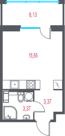 Квартира-студия, 24.14 м² в ЖК "Город-спутник Южный" - планировка, фото №1